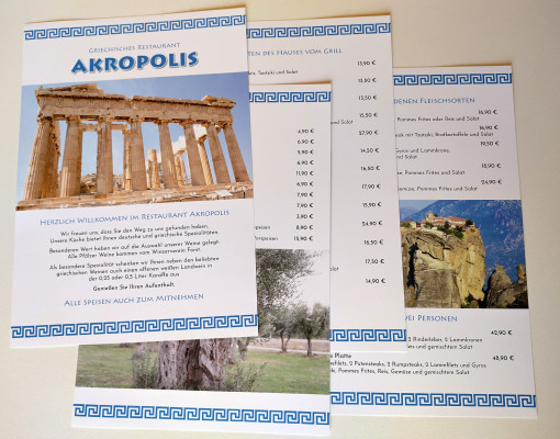 Einzelblatt-Speisekarten für Mappen